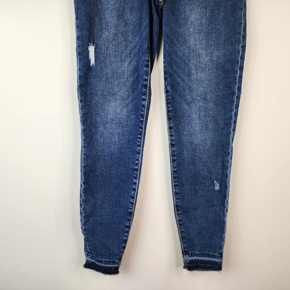 Spanx Pull On Skinny Jeans Women's MEDIUM Distressed Raw Hem Stretch Denim Pants - Picture 4 of 9